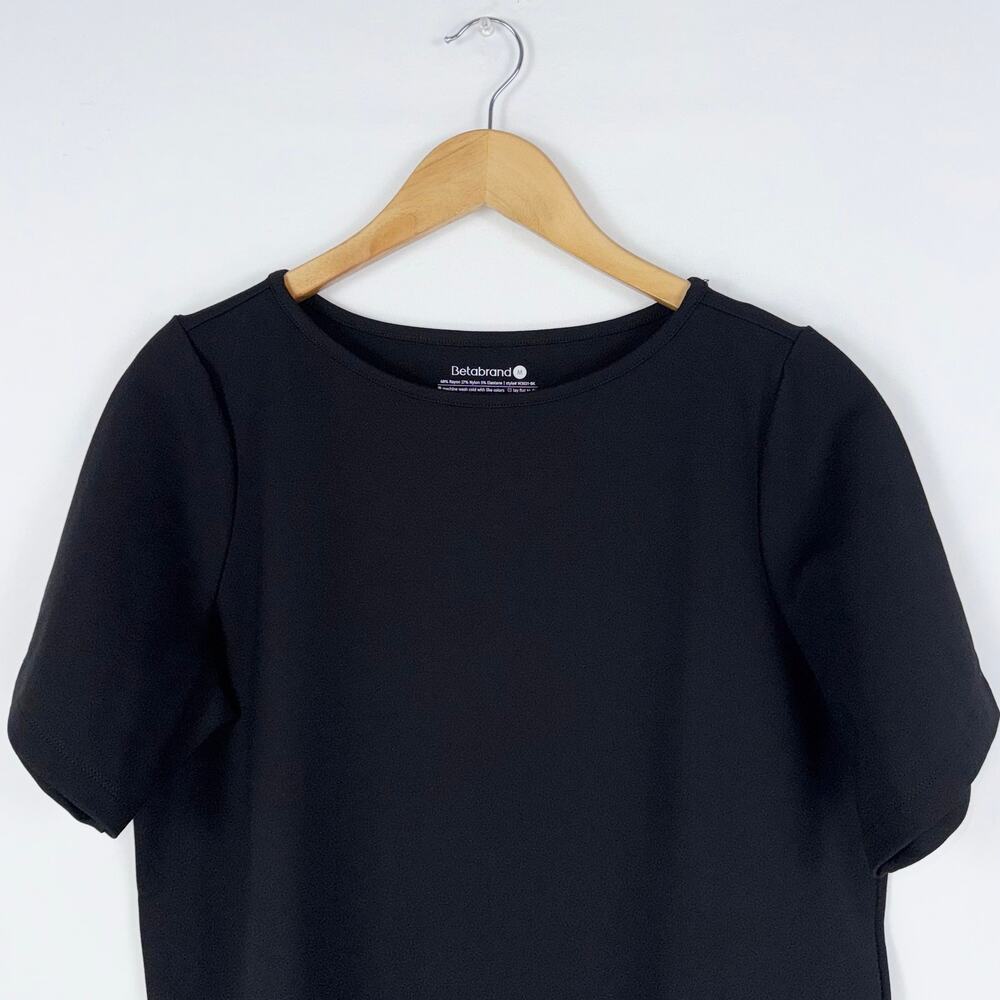 Beta Brand Women’s Boxy Short Sleeve High Low Top Medium Black Ponte Knit - Picture 6 of 10